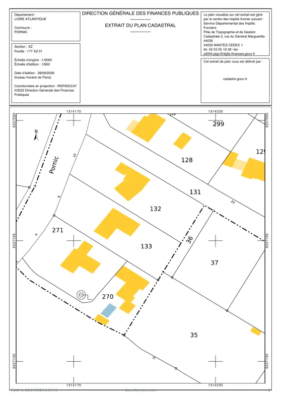 Extrait du plan cadastral officiel d'un dossier d'exemple