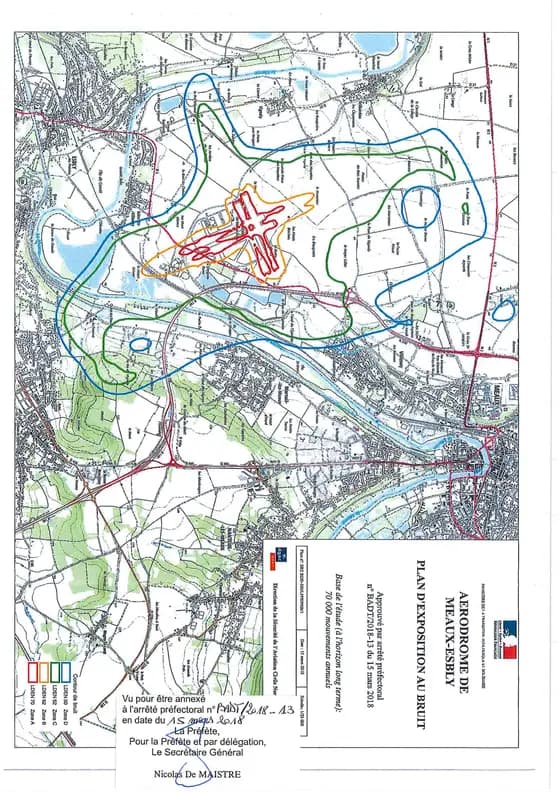 Plan officiel d'exposition au bruit d'un aérodrome, zones A à D
