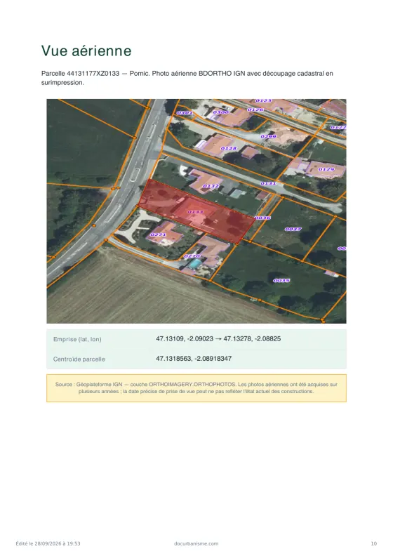 Page « Vue aérienne » d'un dossier d'exemple