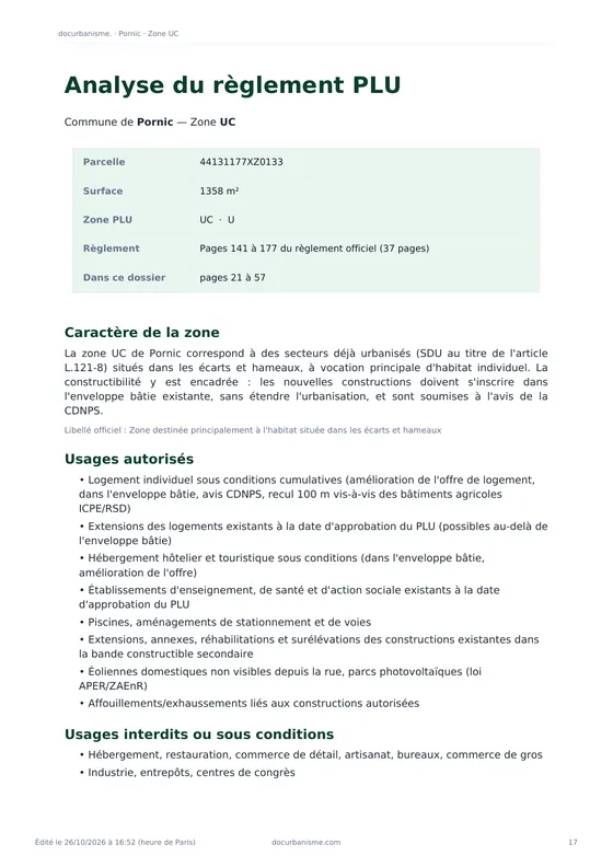 Analyse du règlement de la zone UC : caractère de la zone, usages autorisés et points de vigilance
